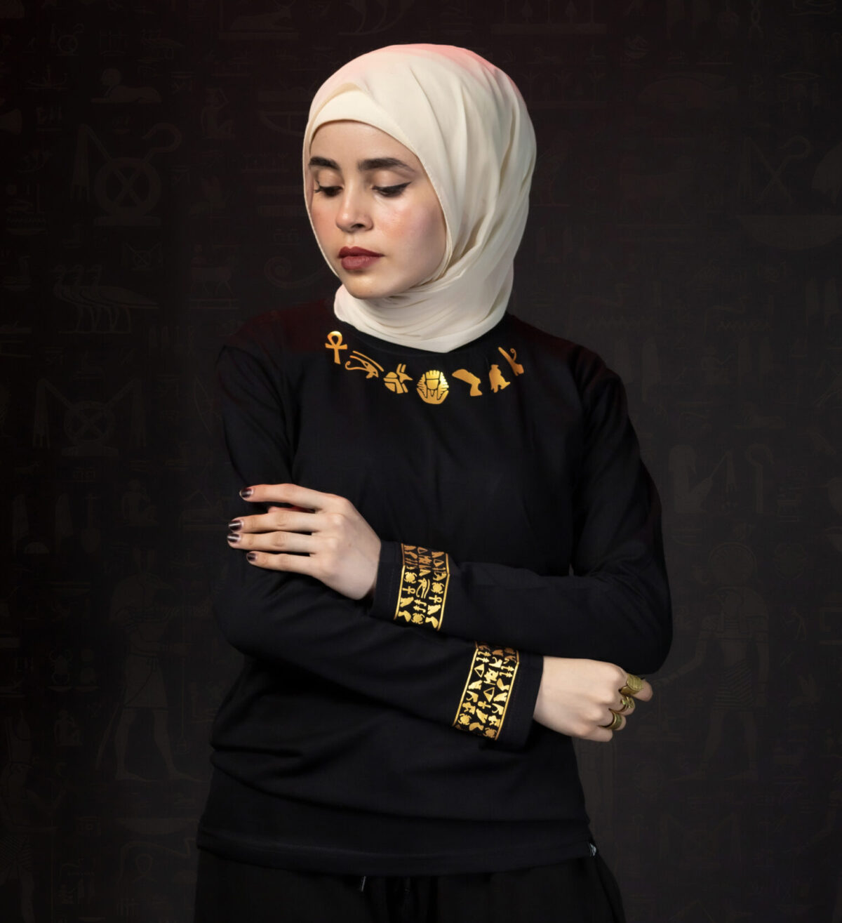 Egyptian Symbols around neck T-shirt "Long Sleeve" - Image 1