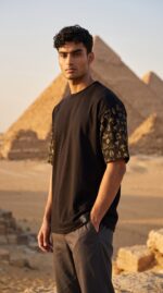 Oversize T-shirt - Egyptian symbols printed sleeves - Image 3