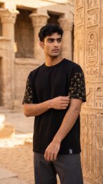 Oversize T-shirt - Egyptian symbols printed sleeves