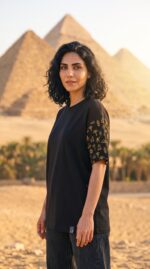 Oversize T-shirt - Egyptian symbols printed sleeves - Image 2