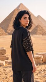 Oversize T-shirt - Egyptian symbols printed sleeves - Image 4