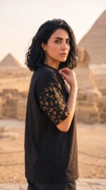 Oversize T-shirt - Egyptian symbols printed sleeves - Image 7