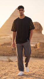 Oversize T-shirt - Egyptian symbols printed sleeves - Image 8