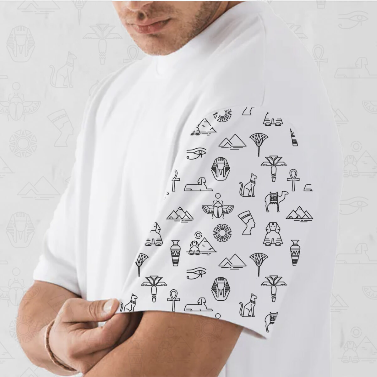 Oversize T-shirt - Egyptian symbols printed sleeves - Image 4