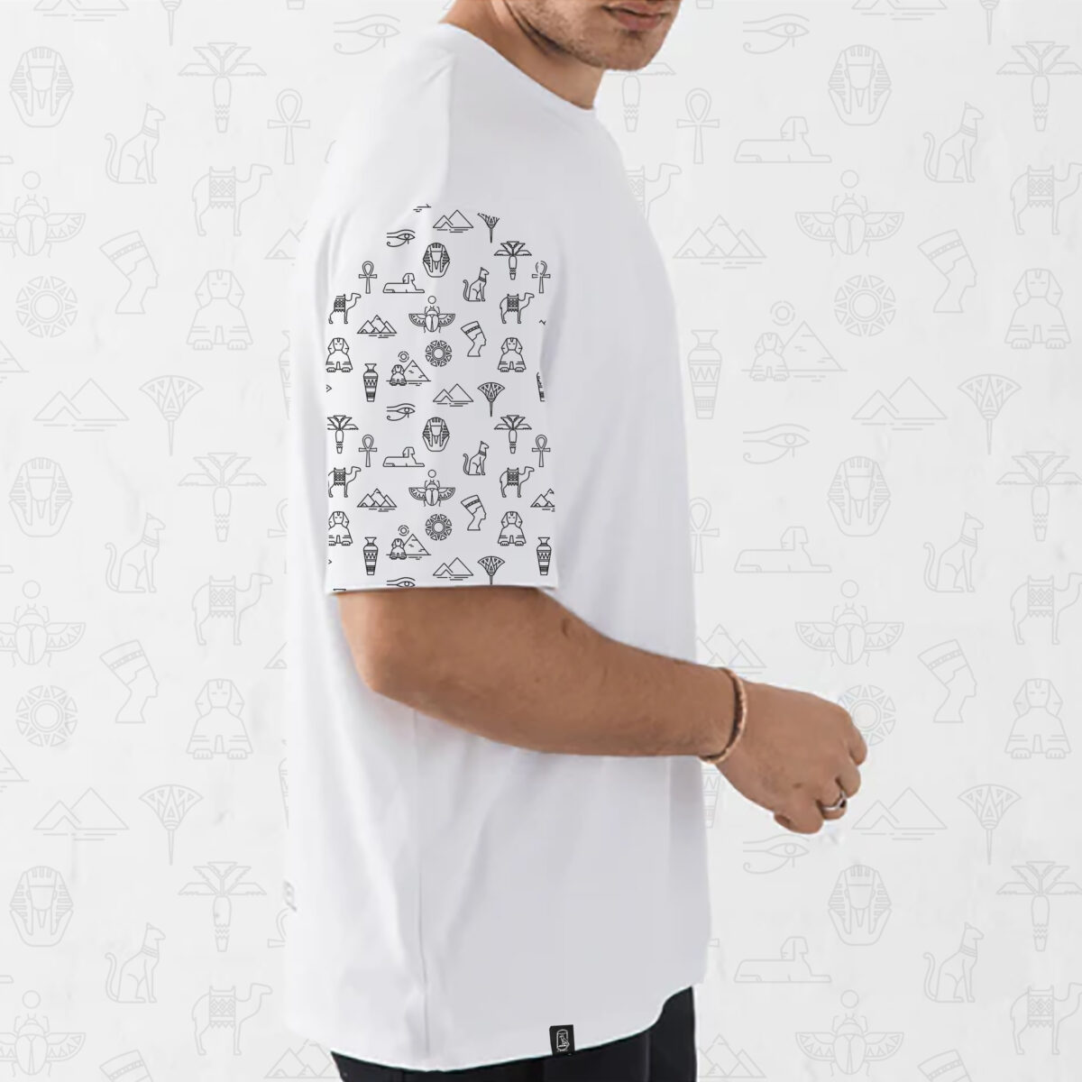 Oversize T-shirt - Egyptian symbols printed sleeves - Image 6