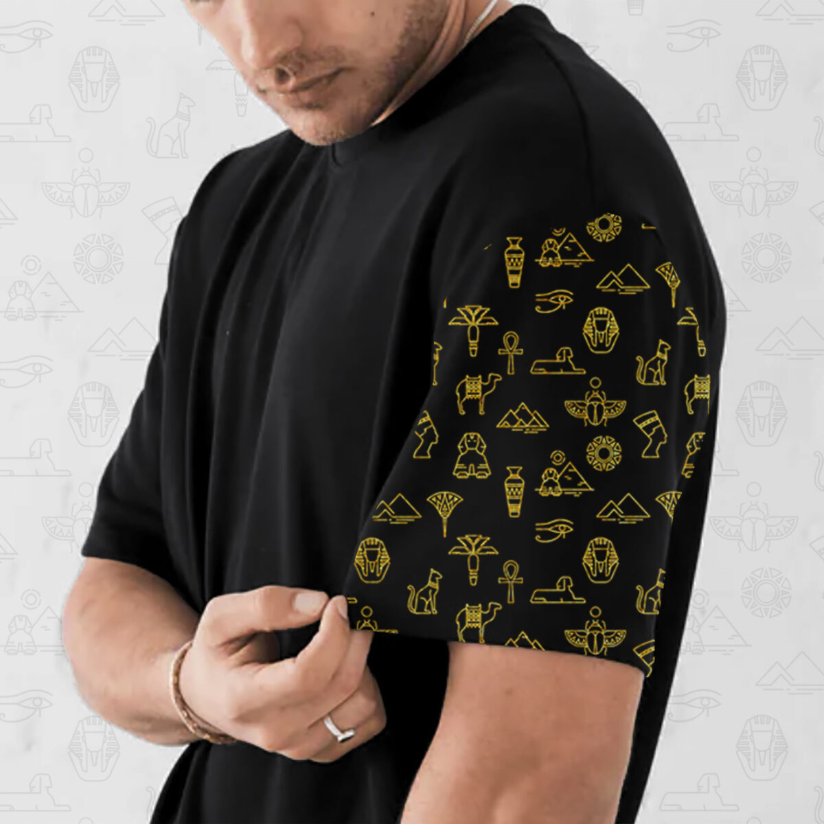 Oversize T-shirt - Egyptian symbols printed sleeves - Image 5