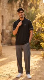 Black Polo shirt – Horus eye ( light gray print ) - Image 3
