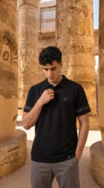 Black Polo shirt – Horus eye ( light gray print ) - Image 2