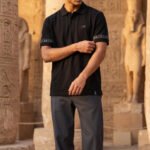 Black Polo shirt – Horus eye ( light gray print )