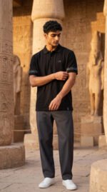 Black Polo shirt – Horus eye ( light gray print )