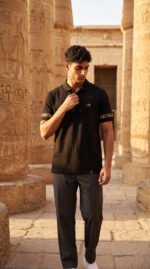 Black Polo shirt – Horus eye ( gold print ) - Image 2