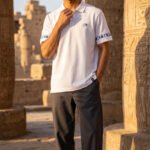 White Polo shirt - Horus eye ( blue print )