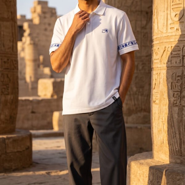 White Polo shirt - Horus eye ( blue print )