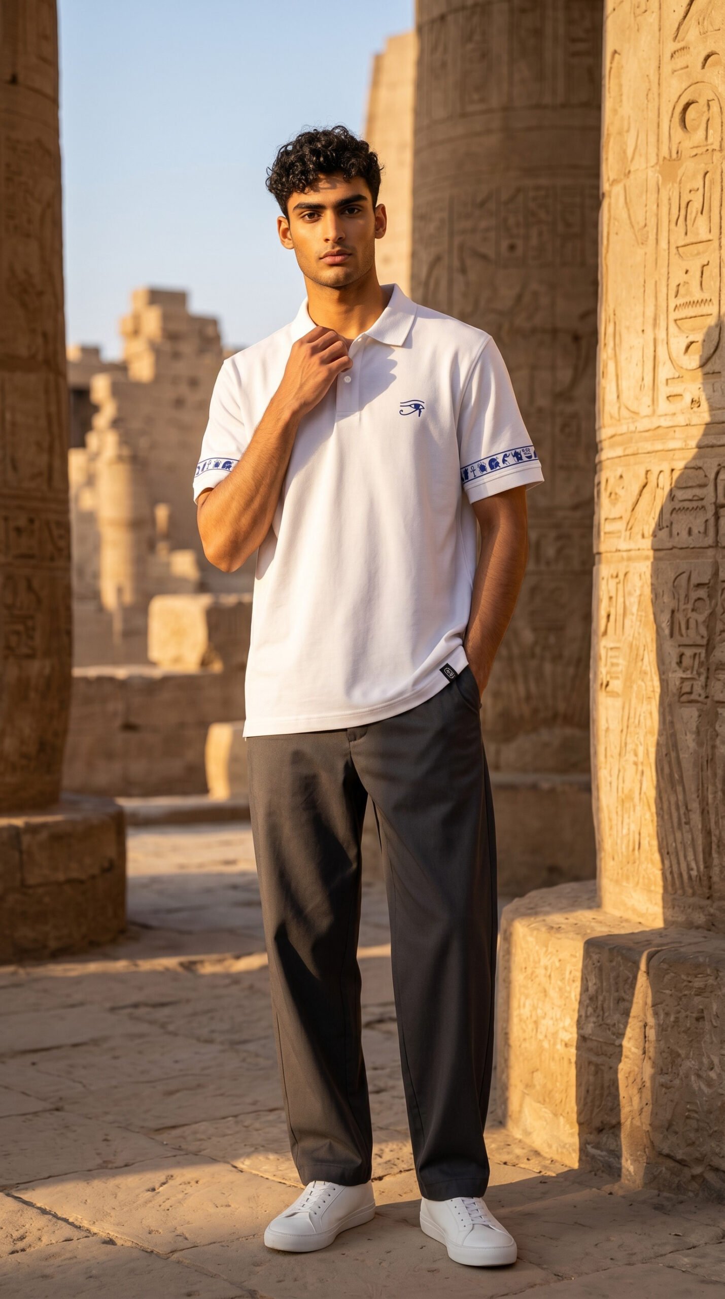 Photoroom-٢٠٢٦٠٦١٥_١٥١٢٤٠٨٤٨ White Polo shirt - Horus eye ( blue print ) - Image 1