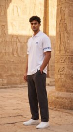 White Polo shirt - Horus eye ( blue print ) - Image 2