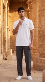 White Polo shirt - Horus eye ( gold print ) - Image 2