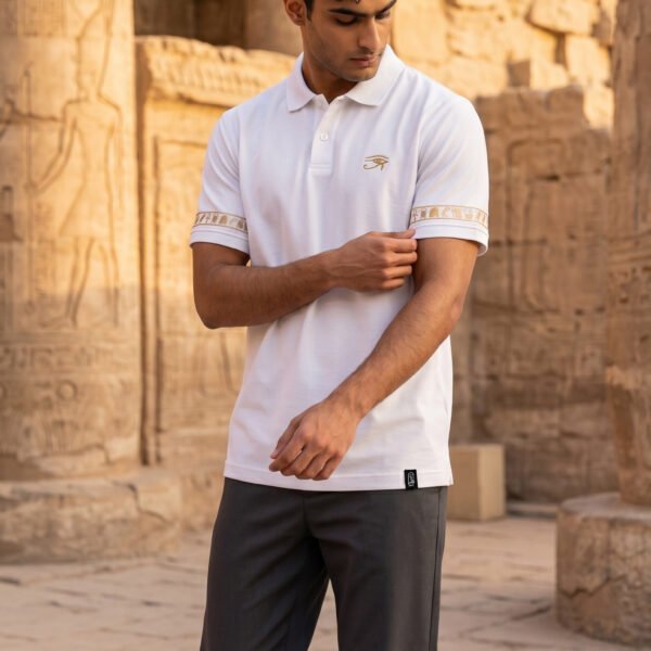 White Polo shirt - Horus eye ( gold print )